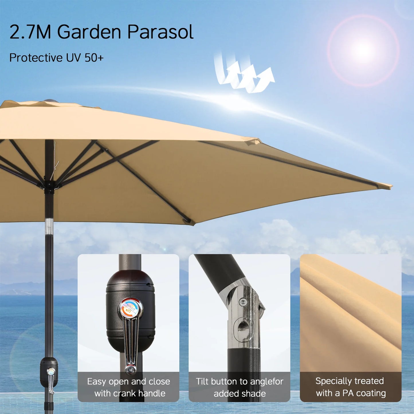 Angel Living Sonnenschirm Ø 270 cm – Taupe