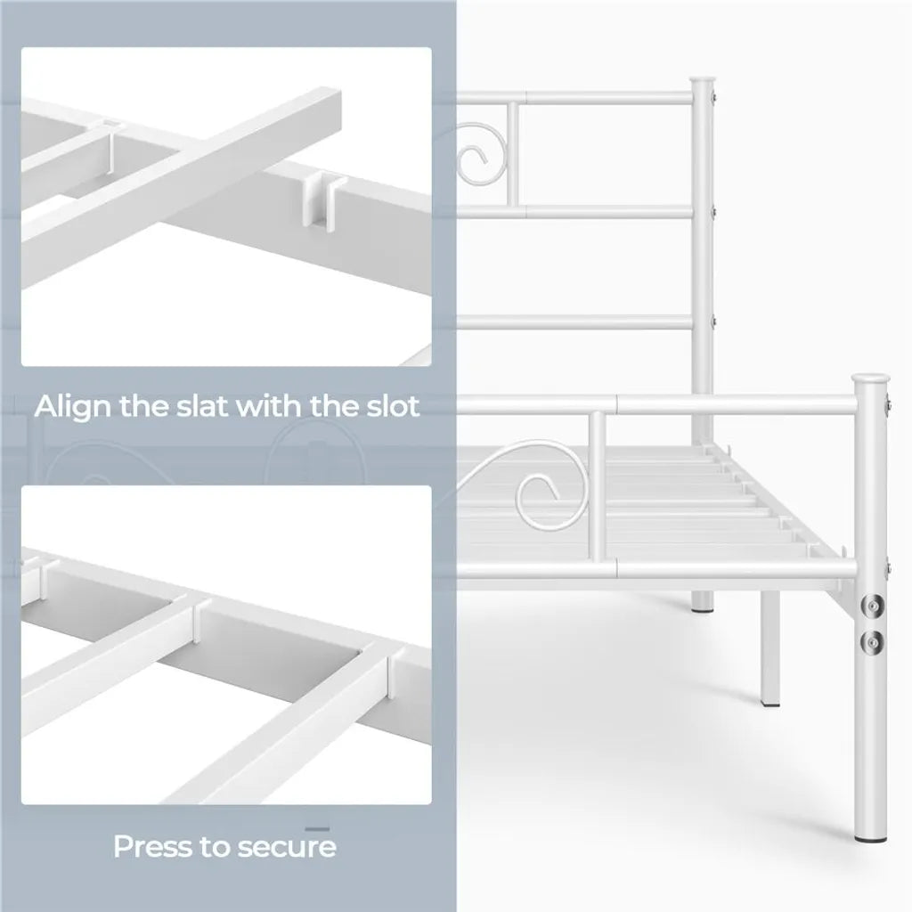 Yaheetech Metallbettgestell 160 x 200 cm – Weiß – Doppelbett mit Lattenrost