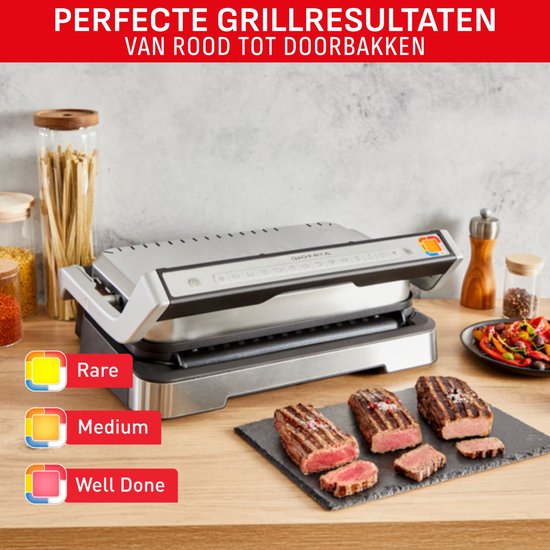 Tefal OptiGrill 4in1 GC774D – Intelligenter Kontaktgrill – Inklusive Bratpfanne – 9 Automatikprogramme – Garstandsanzeige – 2100 W