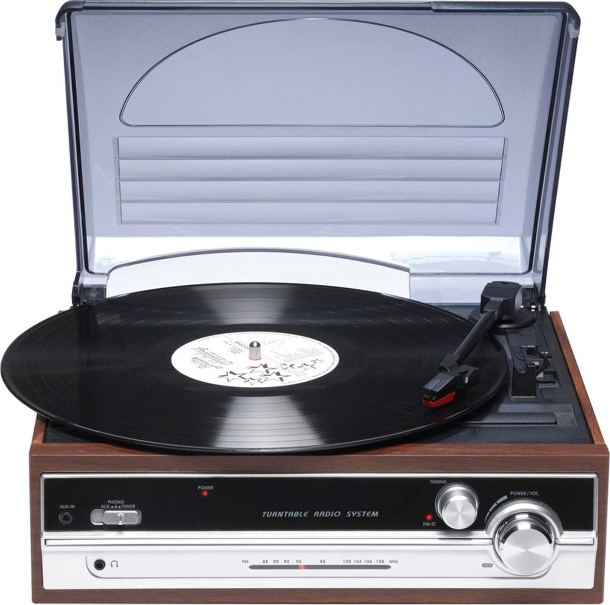 Denver Retro-Schallplattenspieler - Integrierte Lautsprecher - FM-Radio - Auto-Stopp-Funktion - AUX - Phono - VPR190 - Holz/Silber