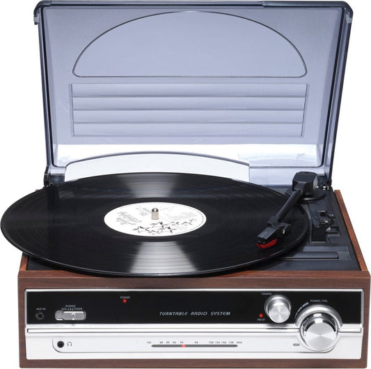 Denver Retro-Schallplattenspieler - Integrierte Lautsprecher - FM-Radio - Auto-Stopp-Funktion - AUX - Phono - VPR190 - Holz/Silber