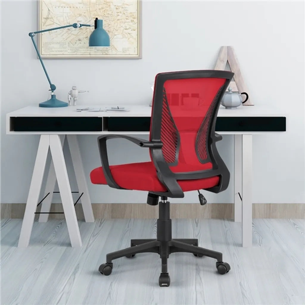 Yaheetech Ergonomischer Bürostuhl 60 x 60 x 91–100,5 cm – Rot – Verstellbarer Drehstuhl mit Netzrückenlehne