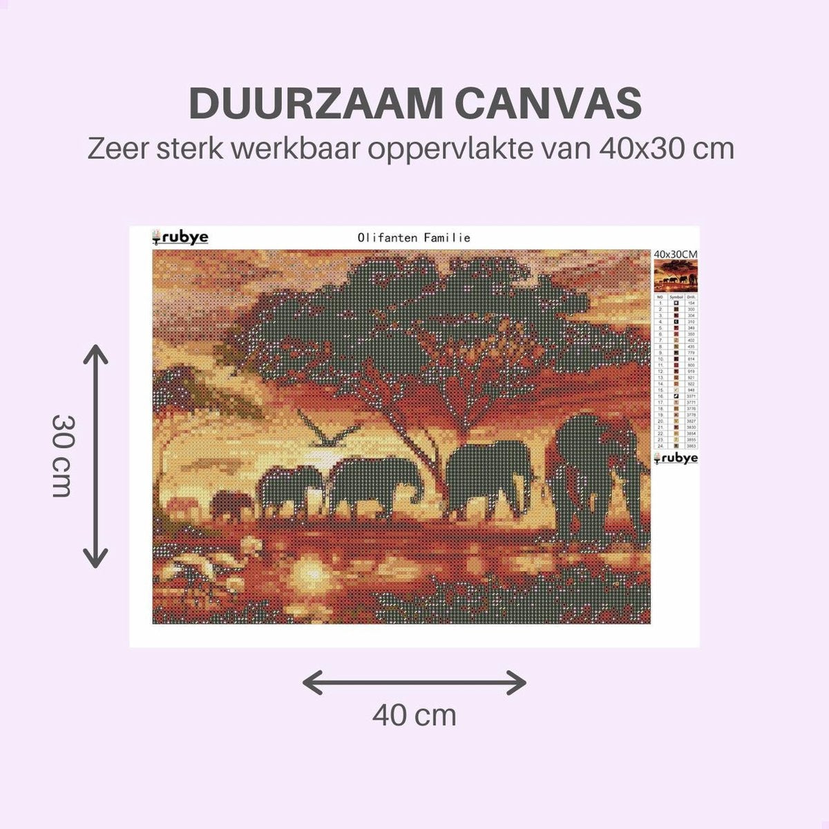 RubyeÂ® Diamantmalerei Erwachsene - Diamantmalerei Kinder - Elefantenfamilie - 30x40cm