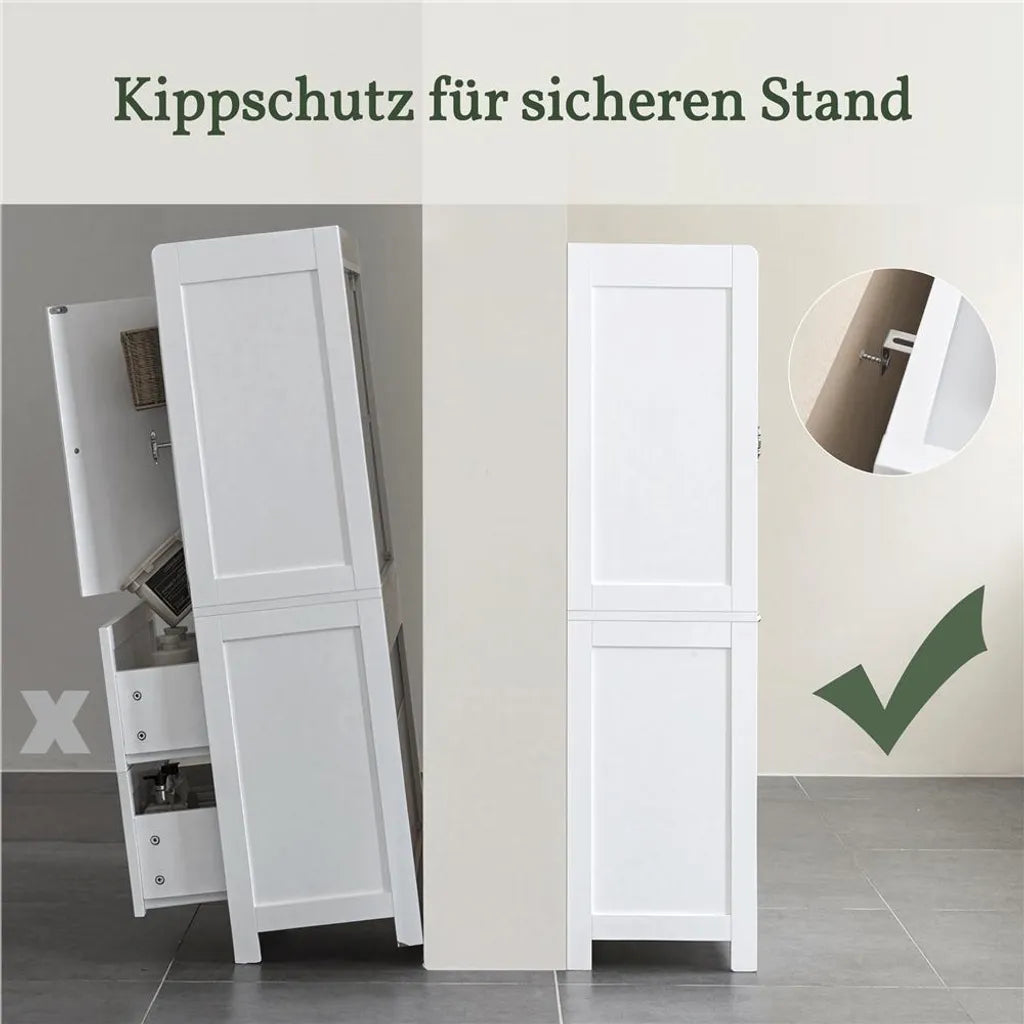 Yaheetech Badezimmerschrank mit 2 Türen und 2 Schubladen, 60 x 30 x 115 cm, Weiß
