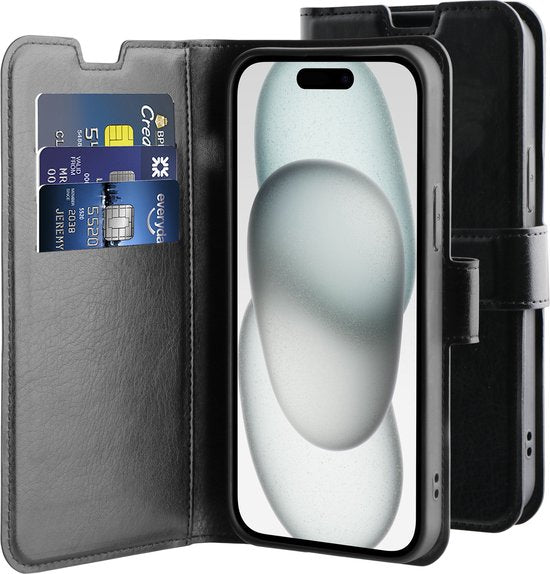 BeHello BookCase iPhone 15 Plus - Tasche mit Kartenhalter- schwarz