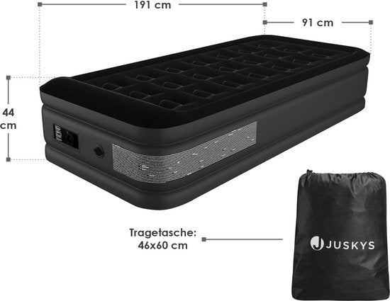 Juskys Selbstaufblasende Luftmatratze Sapri M - Schwarz - 191 x 91 x 44 cm - inkl. Aufbewahrungsbeutel