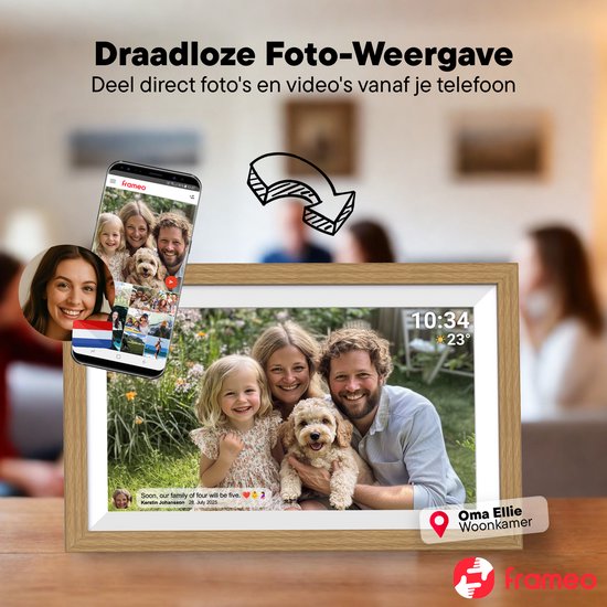 Denver Digitaler Fotorahmen 15,6-Zoll - XL - Full HD - Frameo App - Holzrahmen - WiFi - 32GB - IPS-Touchscreen - PFF1505