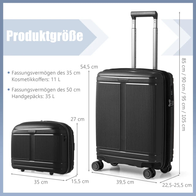 Coast 2-teiliges Kofferset – 20-Zoll-Handgepäckkoffer und 14-Zoll-Kosmetiktasche – Schwarz