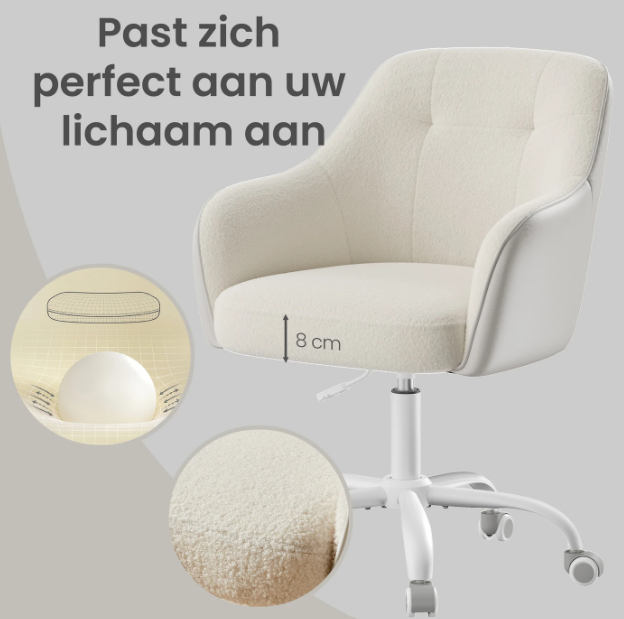 Ochama Bürostuhl Sherpa Stoff – Cappuccino-Beige – Höhenverstellbar 78–88 cm