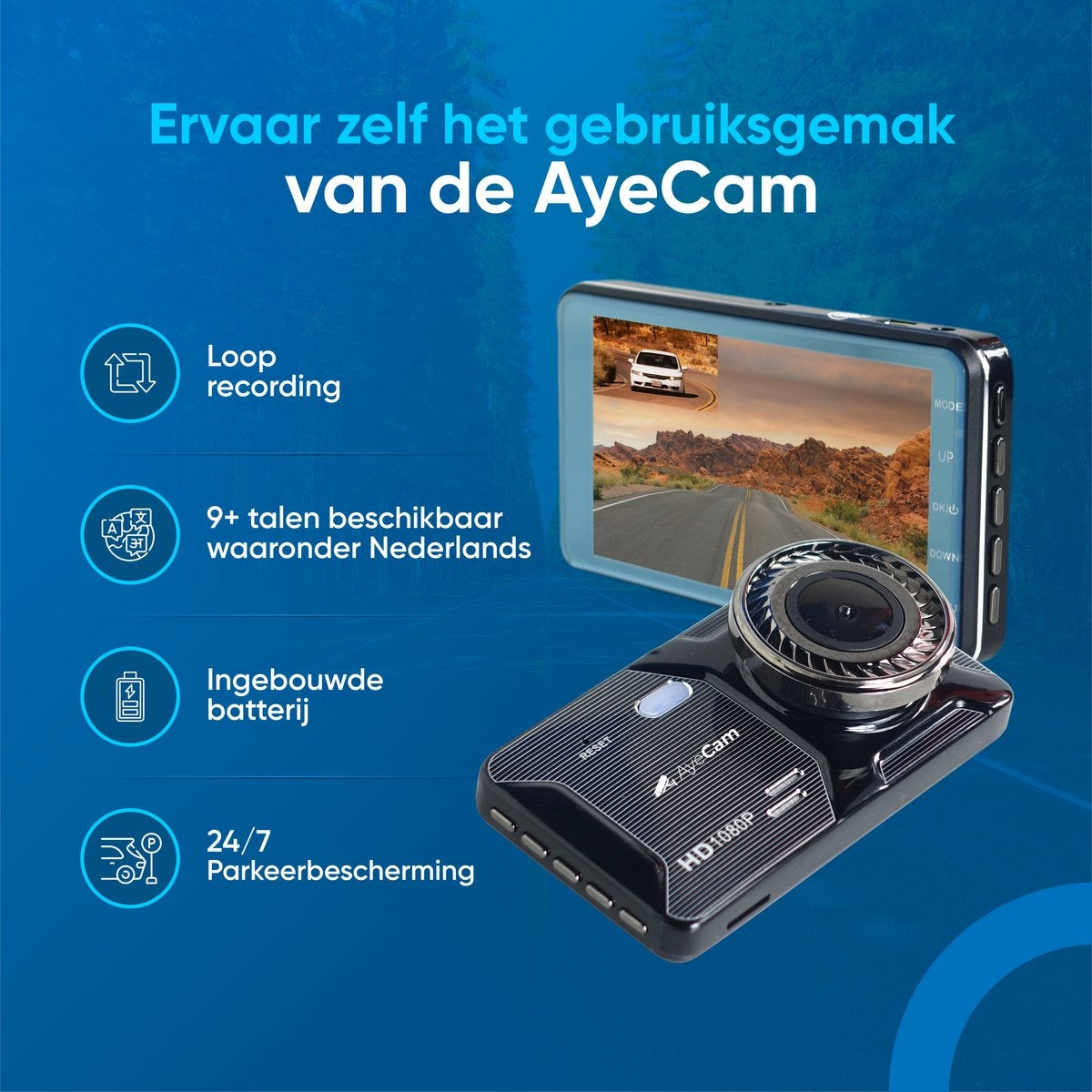 AyeCam Dashcam Pro - Dashcam für Auto vorne und hinten - FULL HD & Nachtsicht - G-Sensor - Inkl. 32GB SD