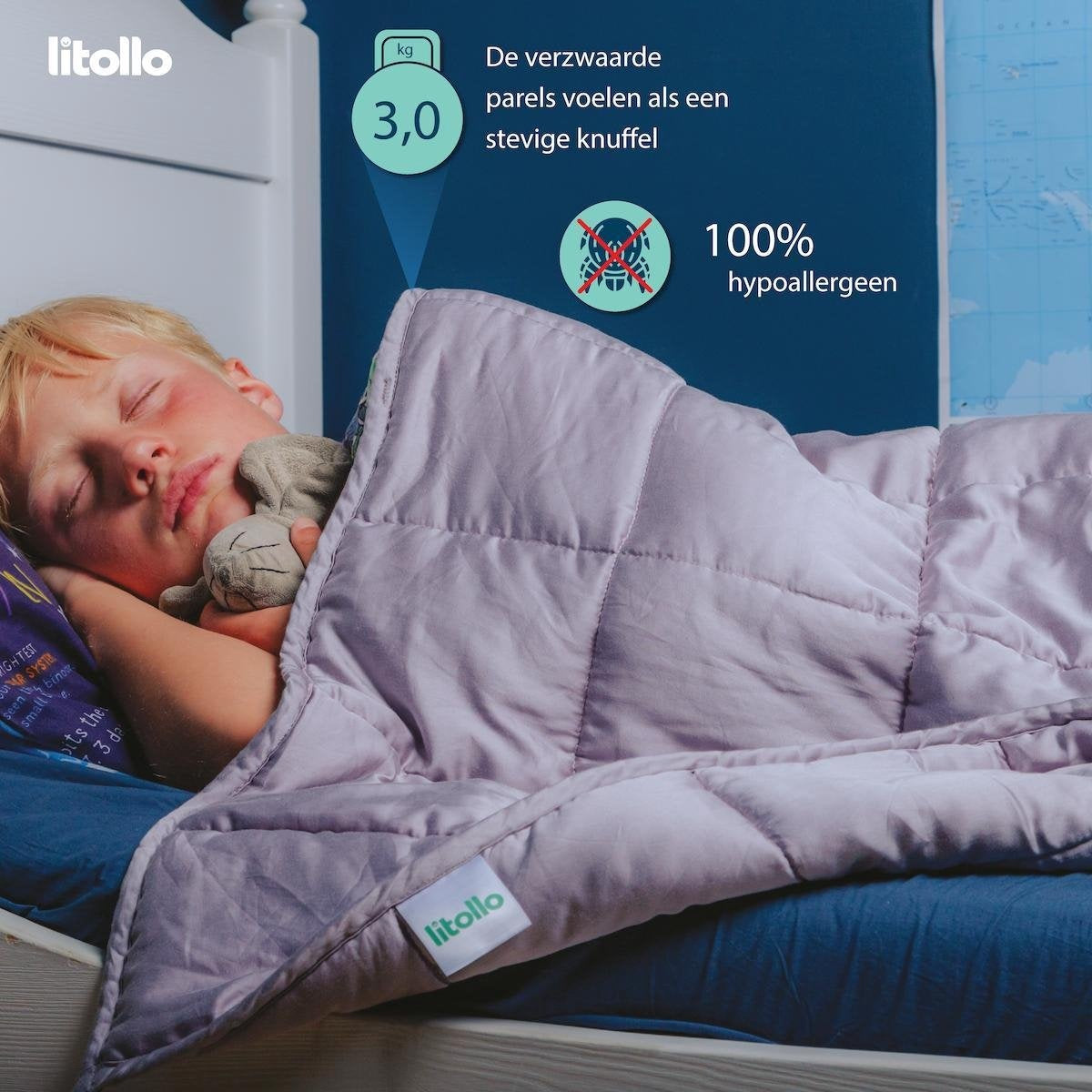 Litollo Gewichtsdecke Kind 3 kg - Gewichtsdecke - Langlebiges Bambusmaterial - Anthrazit - 100x150cm