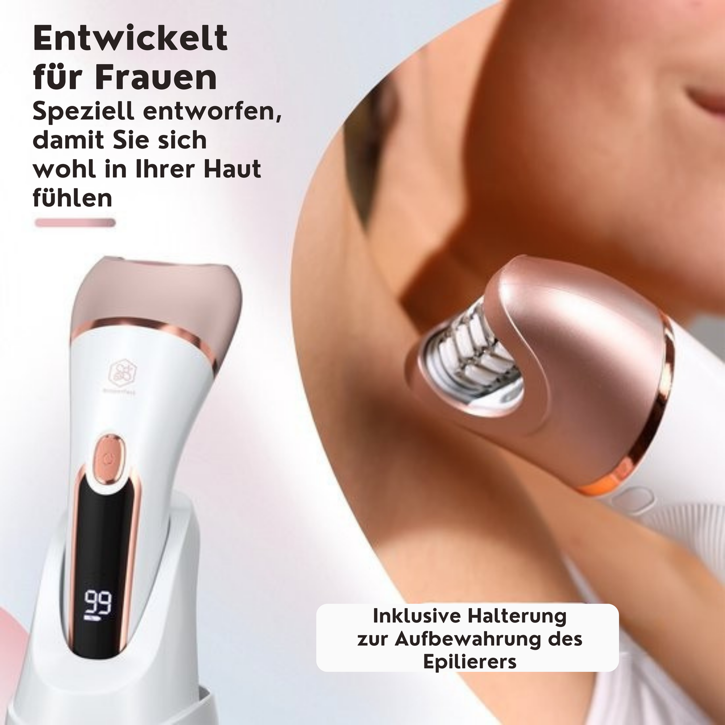 Beeperfect 7 in 1 Epilierer für Frauen - Bikini-Trimmer - Wiederaufladbar - Wasserdicht - 7 Aufsätze - Weiß/Rosa