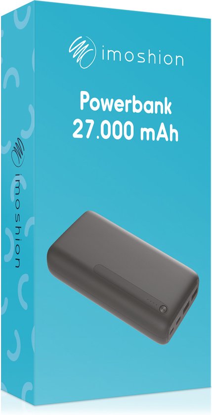 iMoshion® Powerbank 27000 mAh - Schnelles Ladegerät & Batterieanzeige - Geeignet für iPhone & Samsung, u.a. - 18 Watt - USB A, USB C & Micro USB - Blau