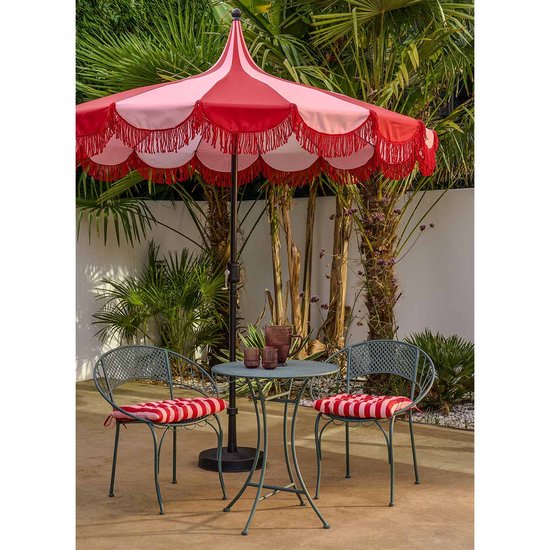 Mica Decorations Kim – Gestreifter Sonnenschirm mit Tragetasche – Stabsonnenschirm 238 x Ø 235 cm – Garten- oder Balkonsonnenschirm – Polyester, Stahl – Rot
