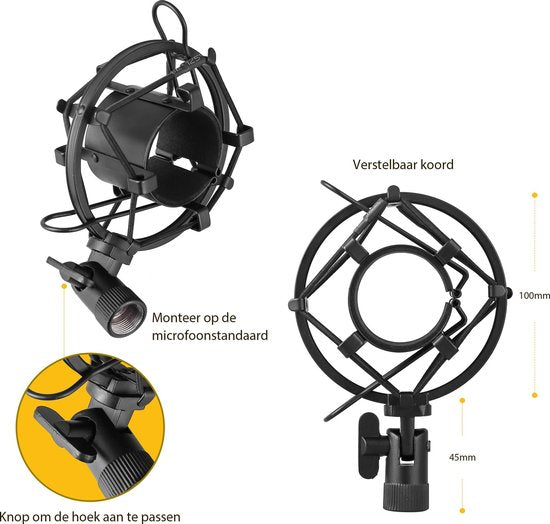 UPLY Mikrofonarm - Inklusive Pop-Filter und Shockmount - Ohne Mikrofon - Boom Arm - Mikrofonständer - Stativ - Faltbar - 360 Grad - Schwarz