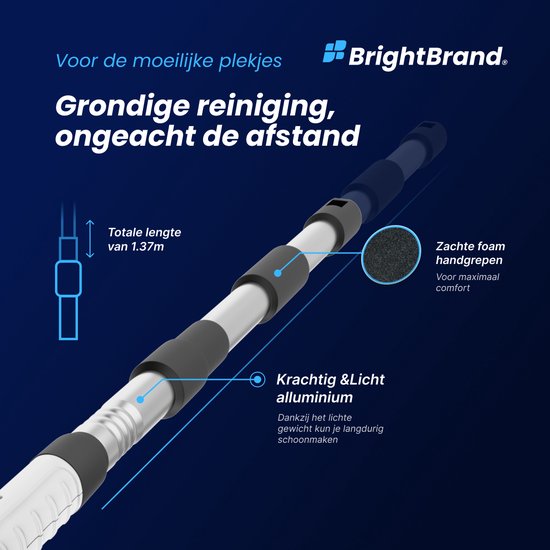 Brightbrand PowerScrub Pro - Elektrische Reinigungsbürste - Schrubber - Für Bad und Küche - Reiniger - Schrubber mit Griff - Abzieher - Polierer - Polierer mit 10 Aufsätzen