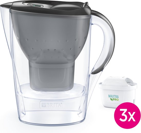 BRITA Wasserfilterkanne Marella Cool – 2,4 l – Grau – inkl. 3 MAXTRA PRO Pure Performance Wasserfilterkartuschen – Vorteilspackung