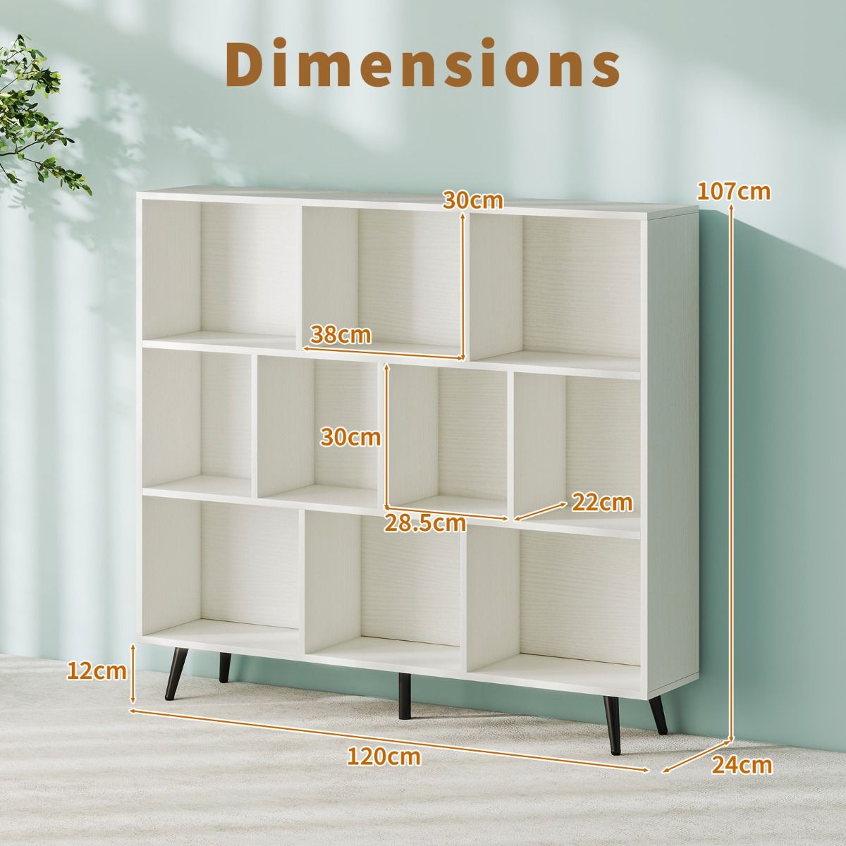 Coast Bücherregal mit Fächern – Standregal – 3 Ebenen – weiß und schwarz – 120 x 24 x 107 cm