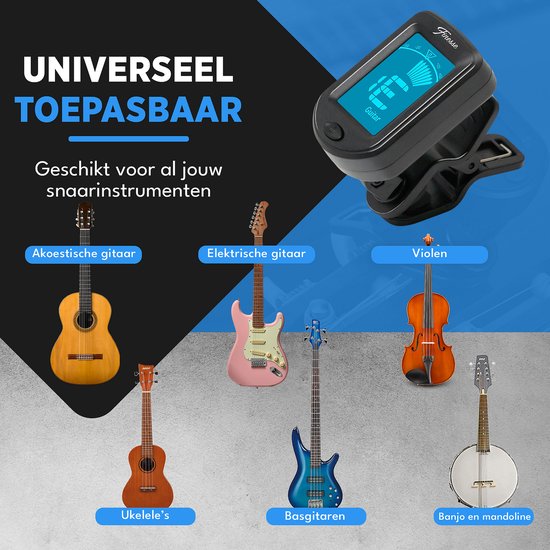 Finesse Tuner Gitarre, Bassgitarre, Violine, Ukulele - Chromatische Stimmung - Stimmgerät