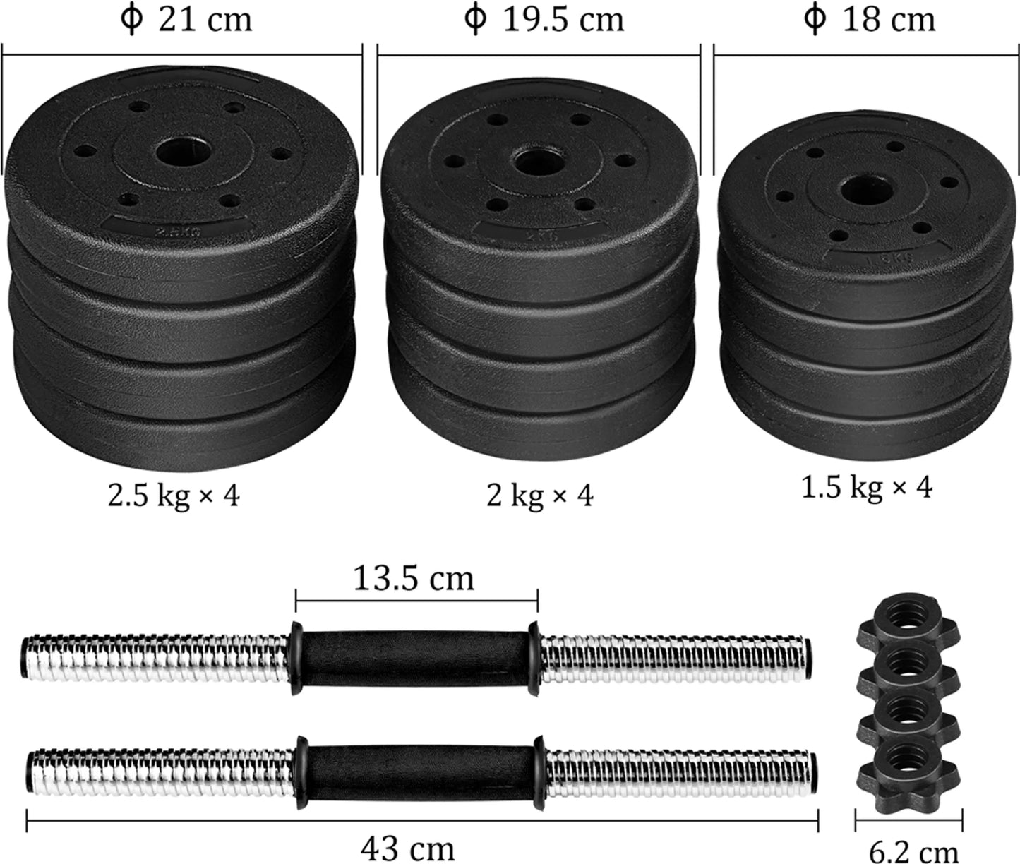 Yaheetech Hantelset 25 kg - mit 12 verstellbaren Gewichtsscheiben und rutschfesten Griffen und Sternverschlüssen - für Krafttraining und Muskelaufbau - schwarzer Kunststoffzement und Metall - 43 x 21 x 21 cm
