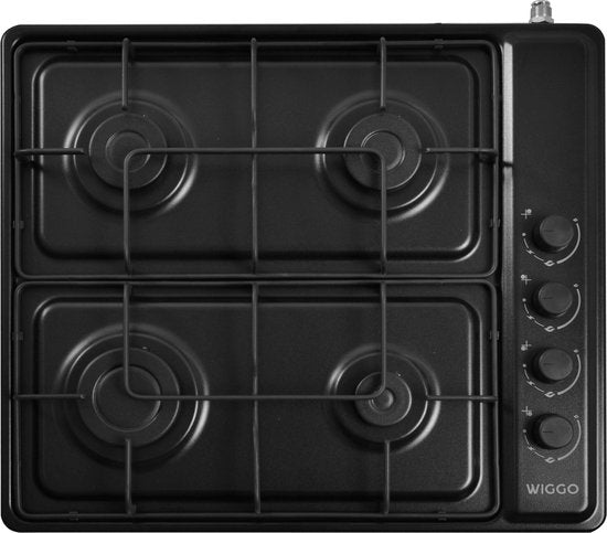 Wiggo WH-G604F(B) – Freistehendes Gaskochfeld – 60 cm – 4 Kochzonen – Geeignet für Erdgas und Butangas – Thermoelement-Sicherung – Schwarz