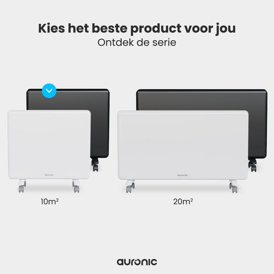 Auronic Konvektorheizung - 1000W - Elektroheizung - 3 Stufen - Metallheizkörper - Freistehend - Räder - Weiß