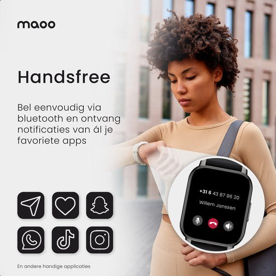 Maoo Amplify 2 Smartwatch Damen und Herren - Geeignet für Android und iOS - Silikon & Milanese Band - WhatsApp Kompatibel - Volle Belfunktion - Multisport - Herzfrequenzmesser und Blutdruckmesser - Schlafmonitor - Valentinstag Geschenk - Schwarz
