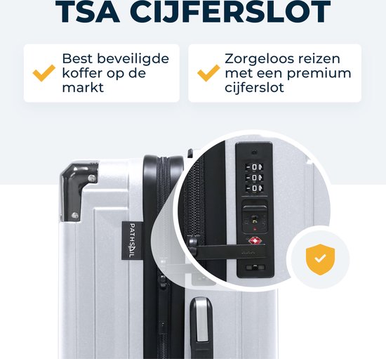 Pathsail - Handgepäck Koffer - 40L x 55CM - PC - inkl. TSA-Schloss & Spinner-Räder - Silber