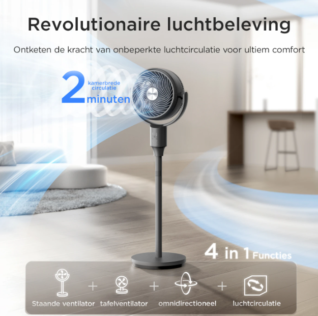Pelonis Standventilator OmniFlow – 26 dB, extrem leise – höhenverstellbar von 59 bis 108 cm