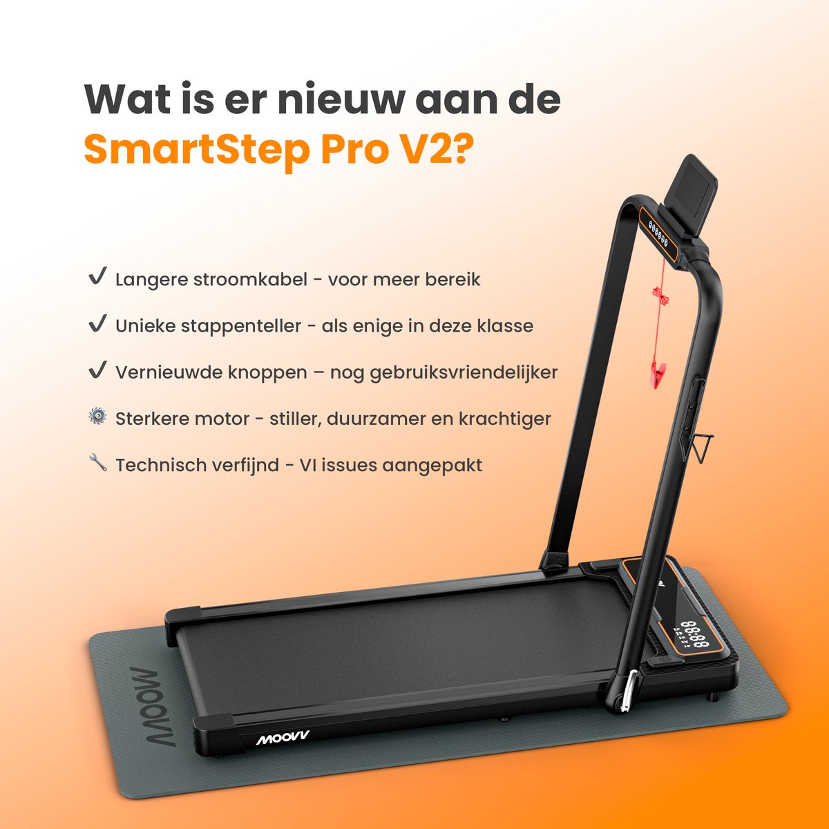 Moovv Laufband Smartstep Pro V3 - 1-12 km/h - Zusammenklappbar - Für Zuhause- 124 x 54 x 105 cm - Schwarz