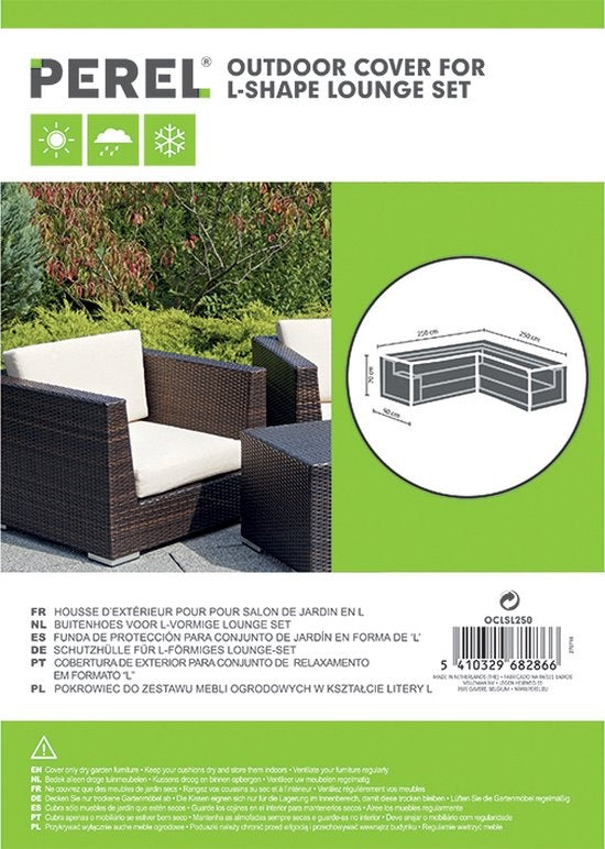 Perel Outdoor-Abdeckung für Garten-Set, grau, L-Form, 250 cm x 250 cm x 70 cm