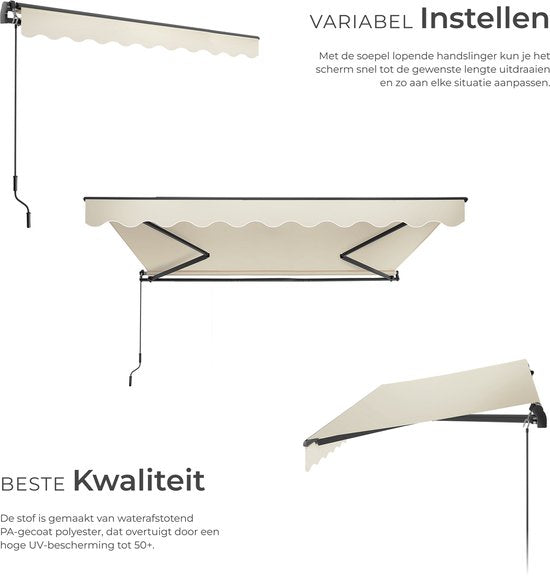 tectake® Sonnenschirm mit Gelenkarm - 300 x 250 cm - Markise - Sonnenschutz für Fenster, Balkon, Außenbereich - Wandmontierbar - Wasser- und UV-beständig - Beige