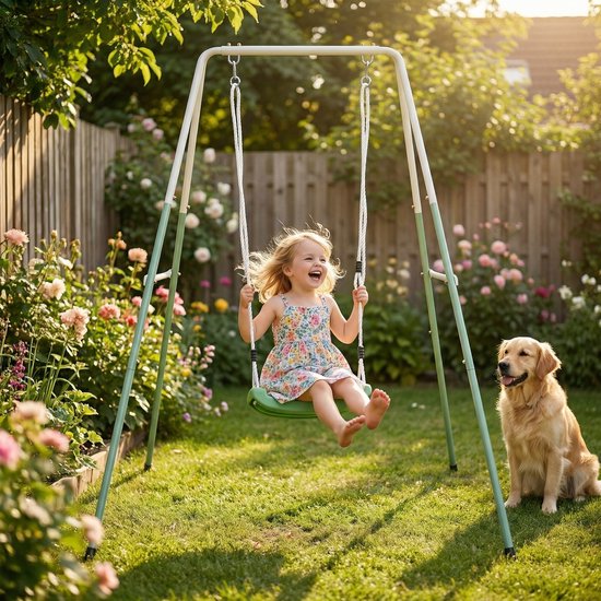AXI 2-in-1-Schaukel aus verschiedenen Metallen in Grün/Creme – Mitwachsende Schaukel – Freistehendes Schaukelset mit Schaukelsitz aus Kunststoff und Babysitz – Schaukelset für Kinder