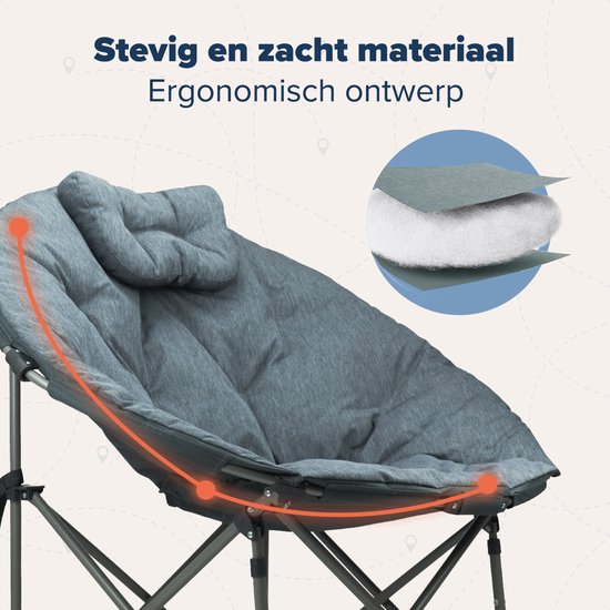 TRVLMORE Campingstuhl - XL - Zusammenklappbar - Inkl. Tragetasche - Campingstuhl - Schmetterlingsstuhl - 150 kg Belastbarkeit - Grau