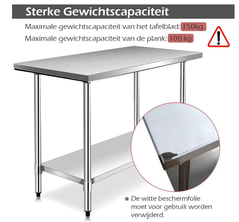 Coast - Küchenarbeitstisch - Edelstahl, 2 Ebenen, 150 kg Tischplatte - 122 x 61 x 90 cm - Edelstahl/Verzinkt - Silber