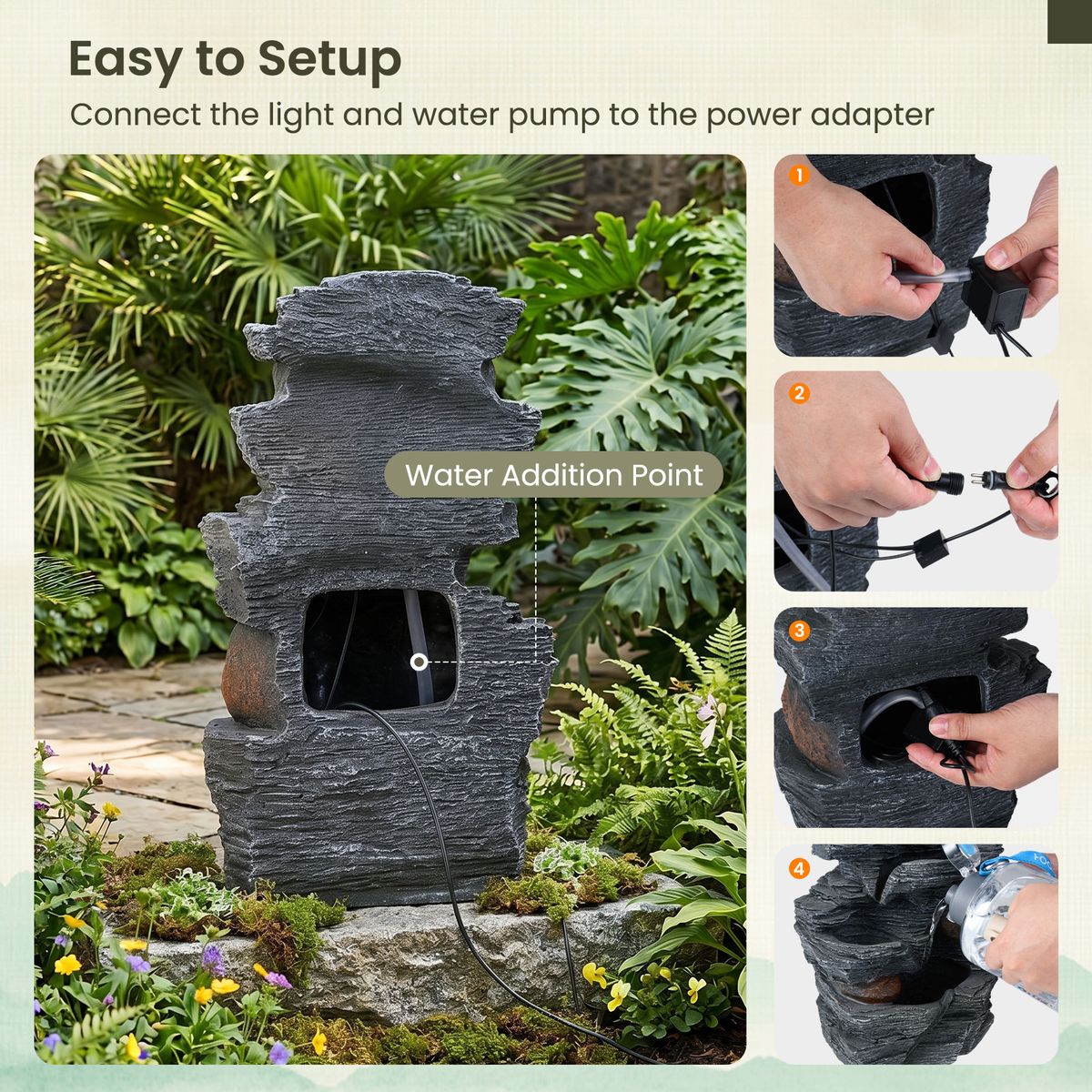 Coast Tischbrunnen – 5-stufiger Wasserfall – LED-Beleuchtung – schwarz – 27 x 20,5 x 45,5 cm