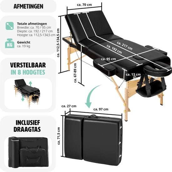 tectake - Massageliege Behandlungsliege mit 10 cm hoher Matratze + Tragetasche - extra dick gepolstert, wasser- und ölabweisender Vinylbezug, faltbar, inklusive Aufbewahrungstasche, ideal für Salon, Tattoo, Therapie - schwarz