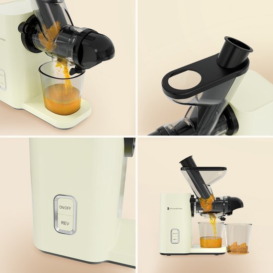 KitchenBrothers Slowjuicer - Mini-Entsafter - Gemüse- und Obstpresse - 40 mm und 50 mm Einfüllöffnung - 400 ml - Kampagne
