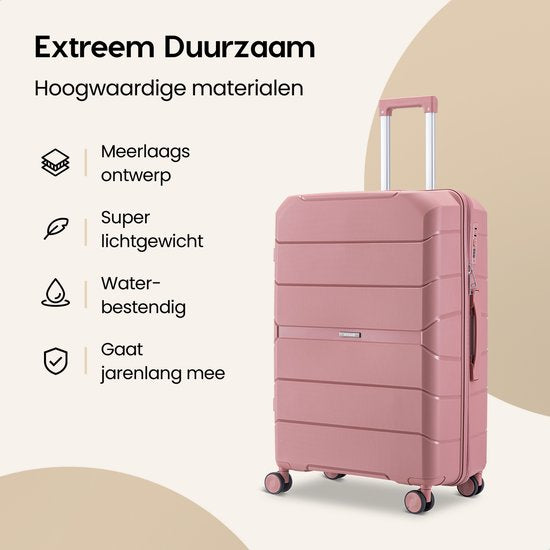 SKYCASES Urban Adventurer - Mittlerer Reisekoffer - Zahlenschloss - 44x27x66cm - 78L - Reisekoffer mit Kofferschloss - Spinner-Räder - Pink
