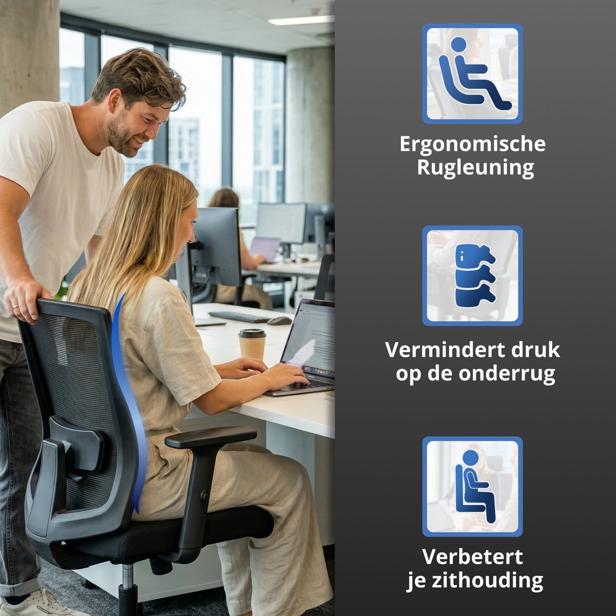Backerz Low Mesh Bürostuhl Schwarz – 51 cm Sitztiefe – Ergonomisch – Bis zu 140 kg