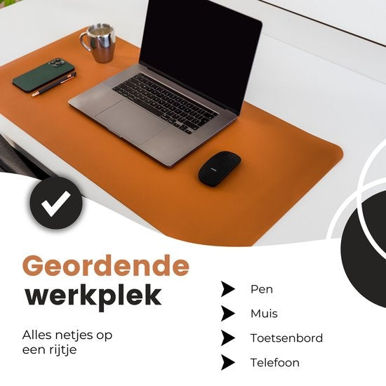 WURK Professionelle Schreibtischunterlage aus Kunstleder - Schreibtisch-Organizer - Schreibtischzubehör - Mauspad XXL- Inklusive Kabelclip - 90x45 - Braun