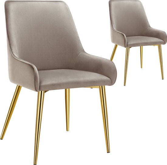 tectake® Esszimmerstuhl Avane - Samtoptik - Ergonomischer Polsterstuhl mit goldenen Stahlbeinen - Belastbarkeit 120 kg - Moderner Esszimmer- und Küchenstuhl - 2er Set - Taupe