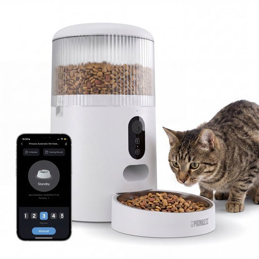 Princess Automatischer Futterspender – Smart 4 Liter – Katze & Hund – App-Steuerung – Trockenfutter – Edelstahlschüssel – BPA-frei – Pufferbatterie – Futterautomat – Futterspender – 610040