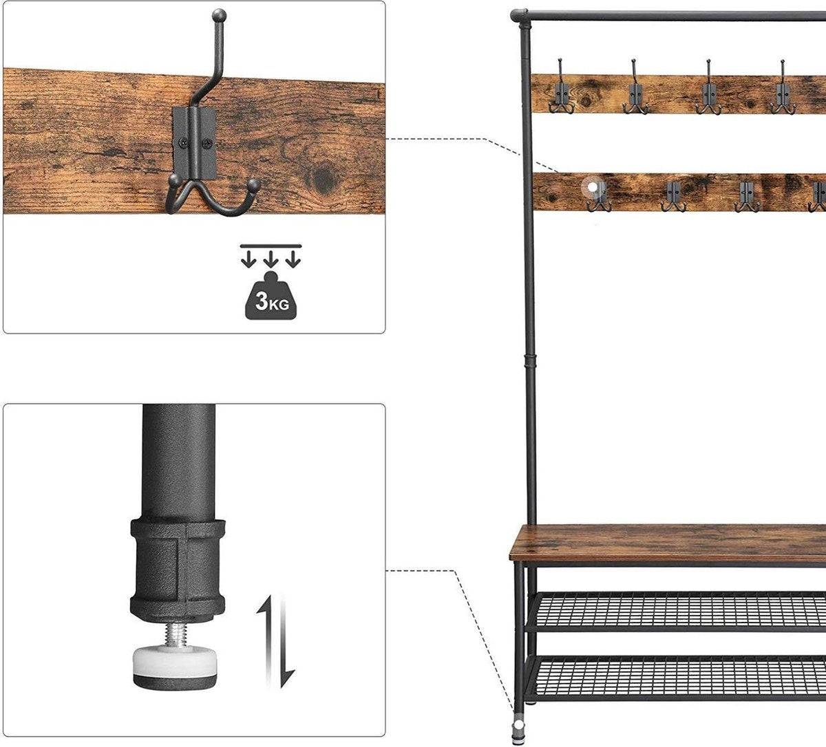 O'DADDYÂ¬Ã† Garderobenständer hochkant - Garderobe mit Schuhablage - 23 Haken 2 Lagen Schuhablage 10 Paar - Garderobe - 100 x 41,5 x 182 cm - braun