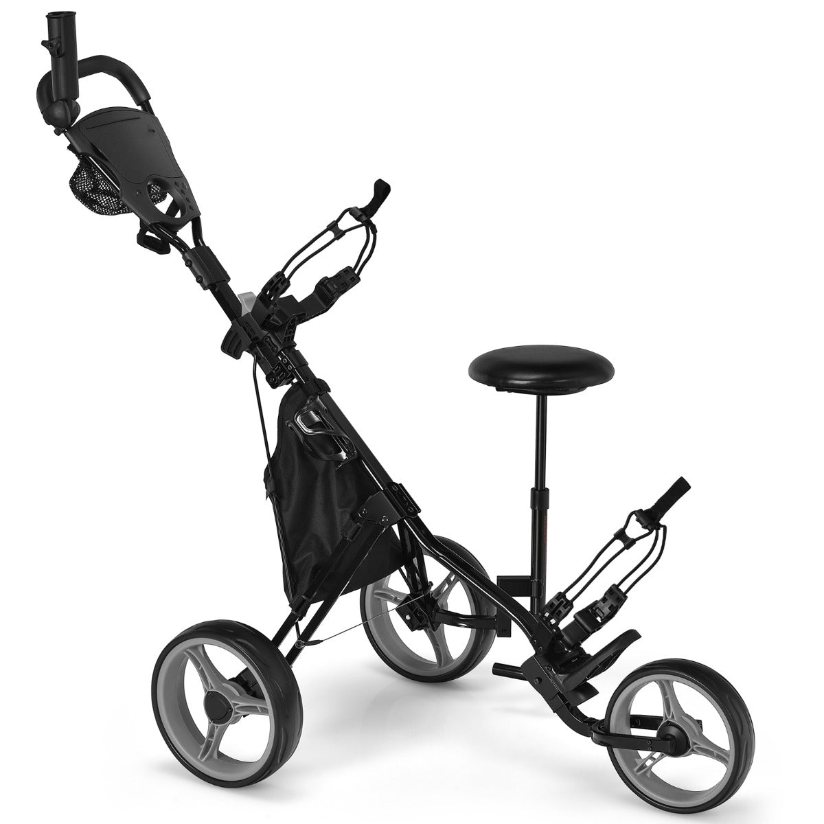 Coast Golf Trolley mit Schirmhalterung und Stuhl - 130 x 75 x 120 cm - Grau/Schwarz