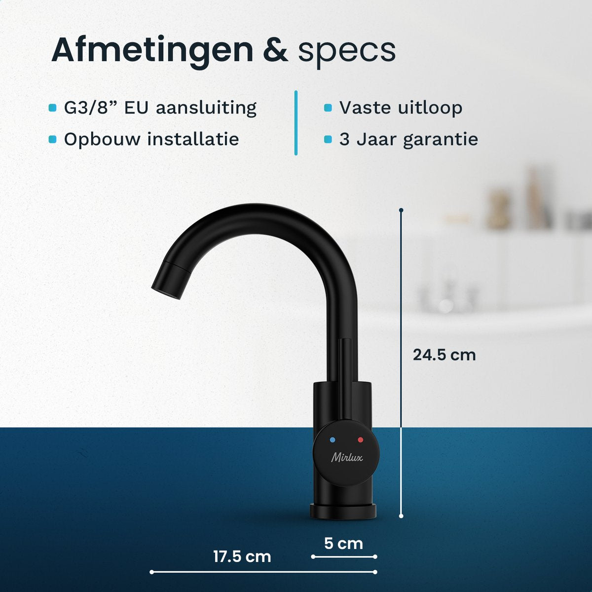 Mirlux Waschtischarmatur Schwarz 24,5 × 17 × 5 cm - Mischbatterie Bad für Kalt- und Warmwasser
