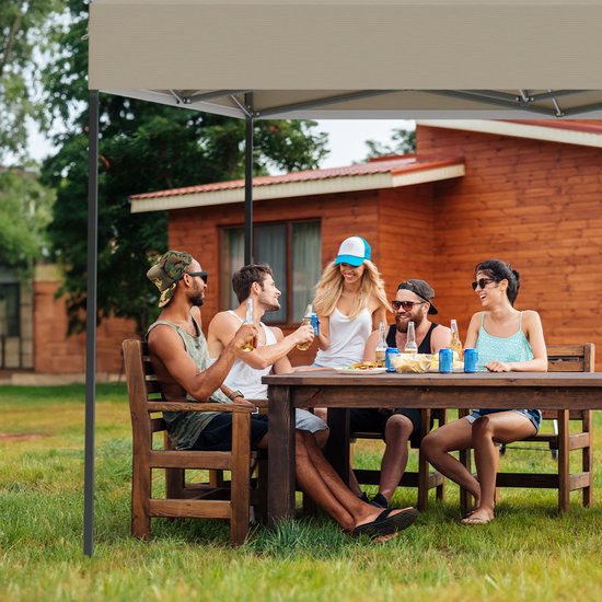 LifeGoods - Partyzelt - Faltbar - Einfacher Aufbau - Wasserdicht - Tragetasche mit Rädern - 3x6 m - Beige