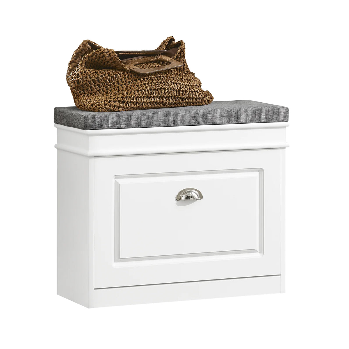 SoBuy - Schuhbank Schuhschrank - 60 x 24 x 51 cm - Mit gepolstertem Sitz und versteckter Lagerung und E1 MDF Konstruktion - Für Flur und Schlafzimmer - Weißes Holz