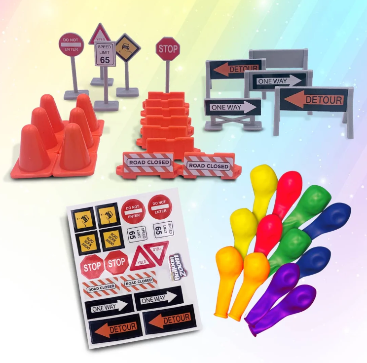 Mediashop Balloon Zoom Erweiterungsset – 24 Verkehrsschilder – 12 Luftballons