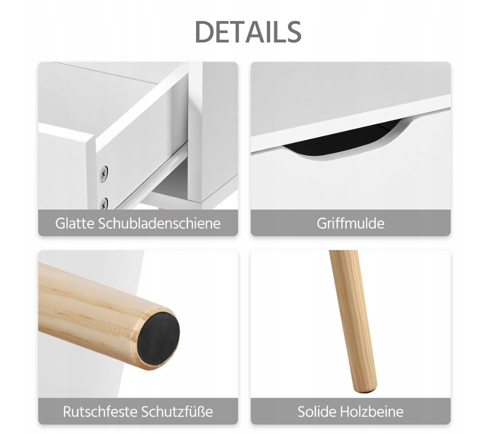 Yaheetech 2er-Set Nachttische mit Schublade – Weiß – 48,5 x 40 x 58 cm
